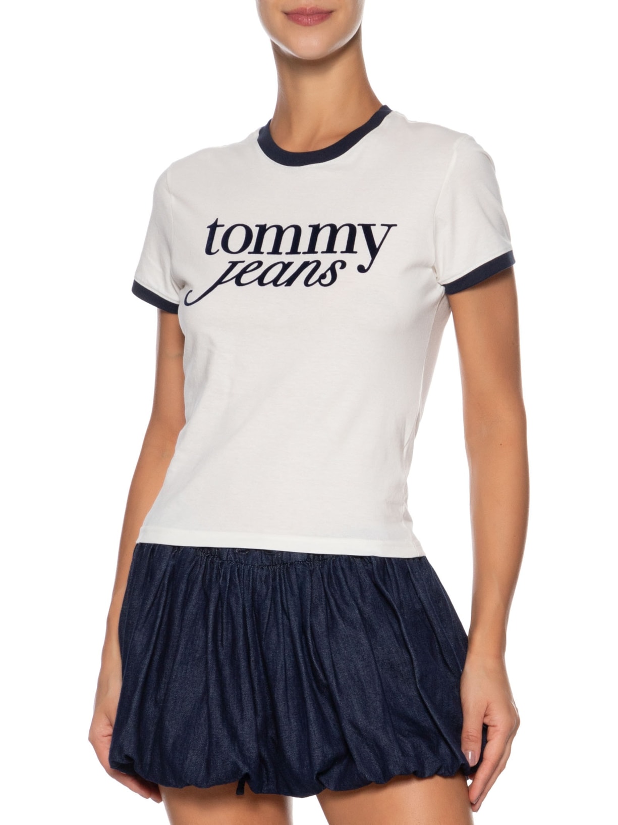 Blusa Feminina Tjw Slim Sh Script Ringr Tee Ext Branco Tommy Jeans