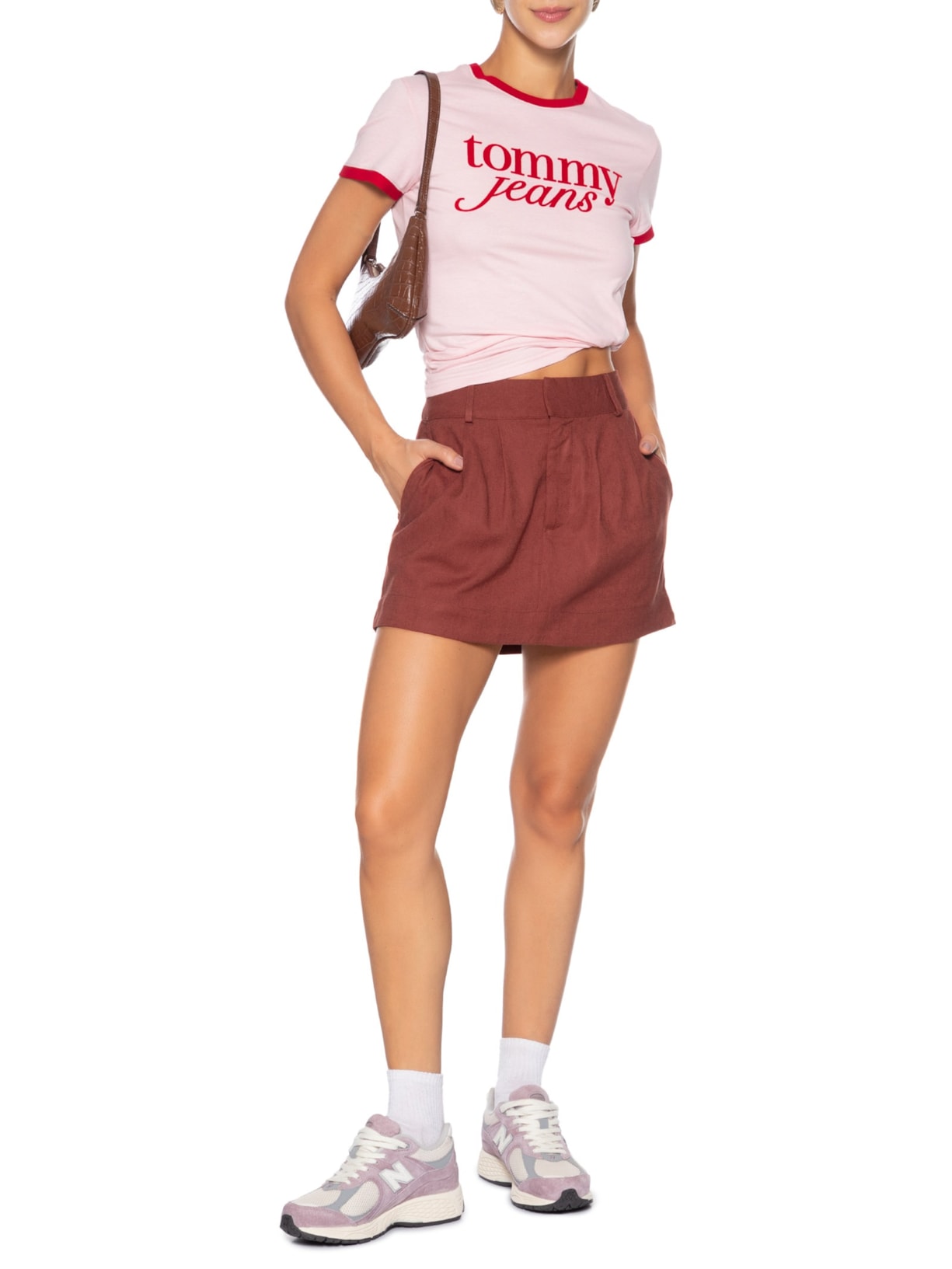 Blusa Feminina Tjw Slim Sh Script Ringr Tee Ext Rosa Tommy Jeans