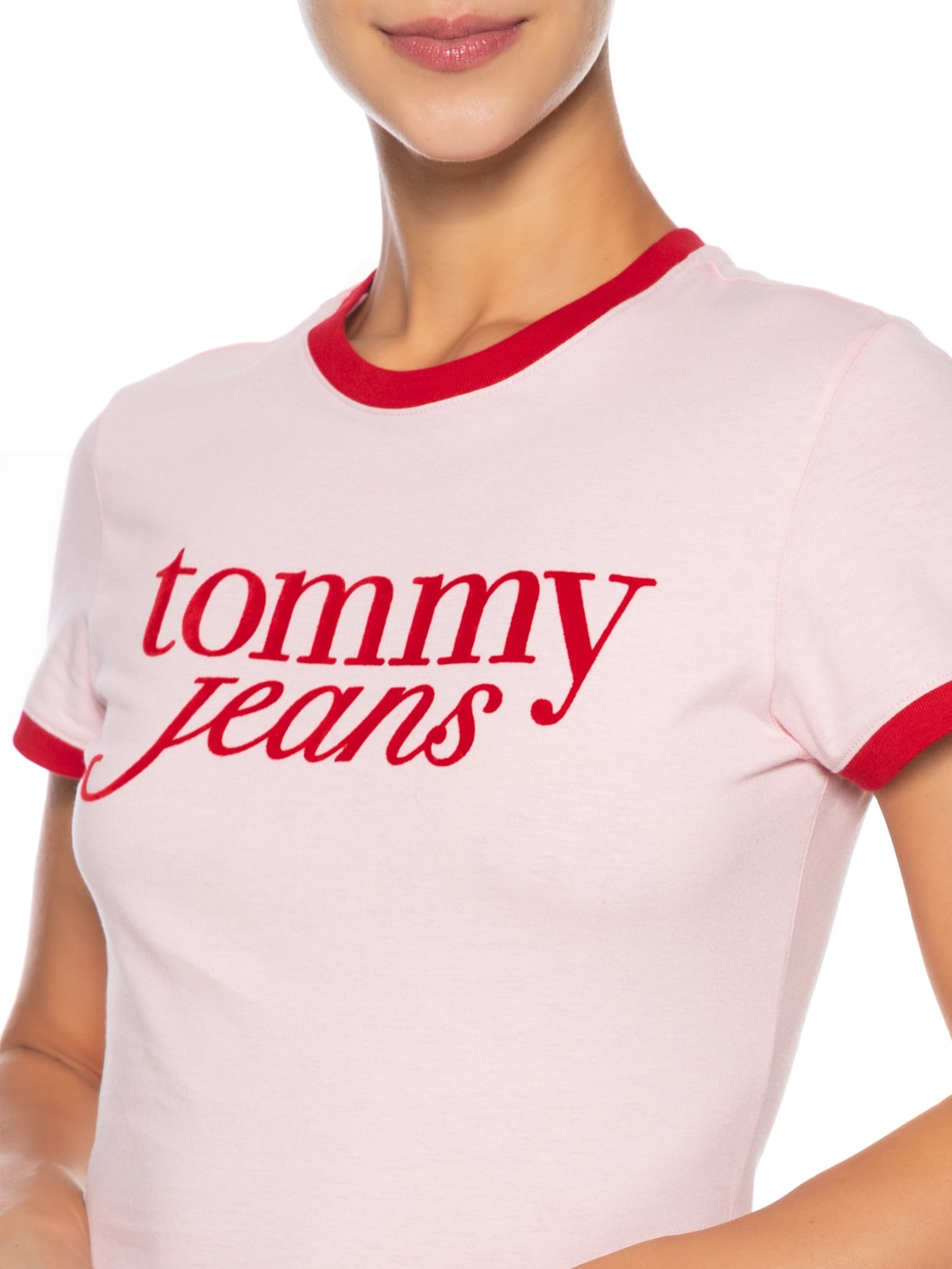 Blusa Feminina Tjw Slim Sh Script Ringr Tee Ext Rosa Tommy Jeans
