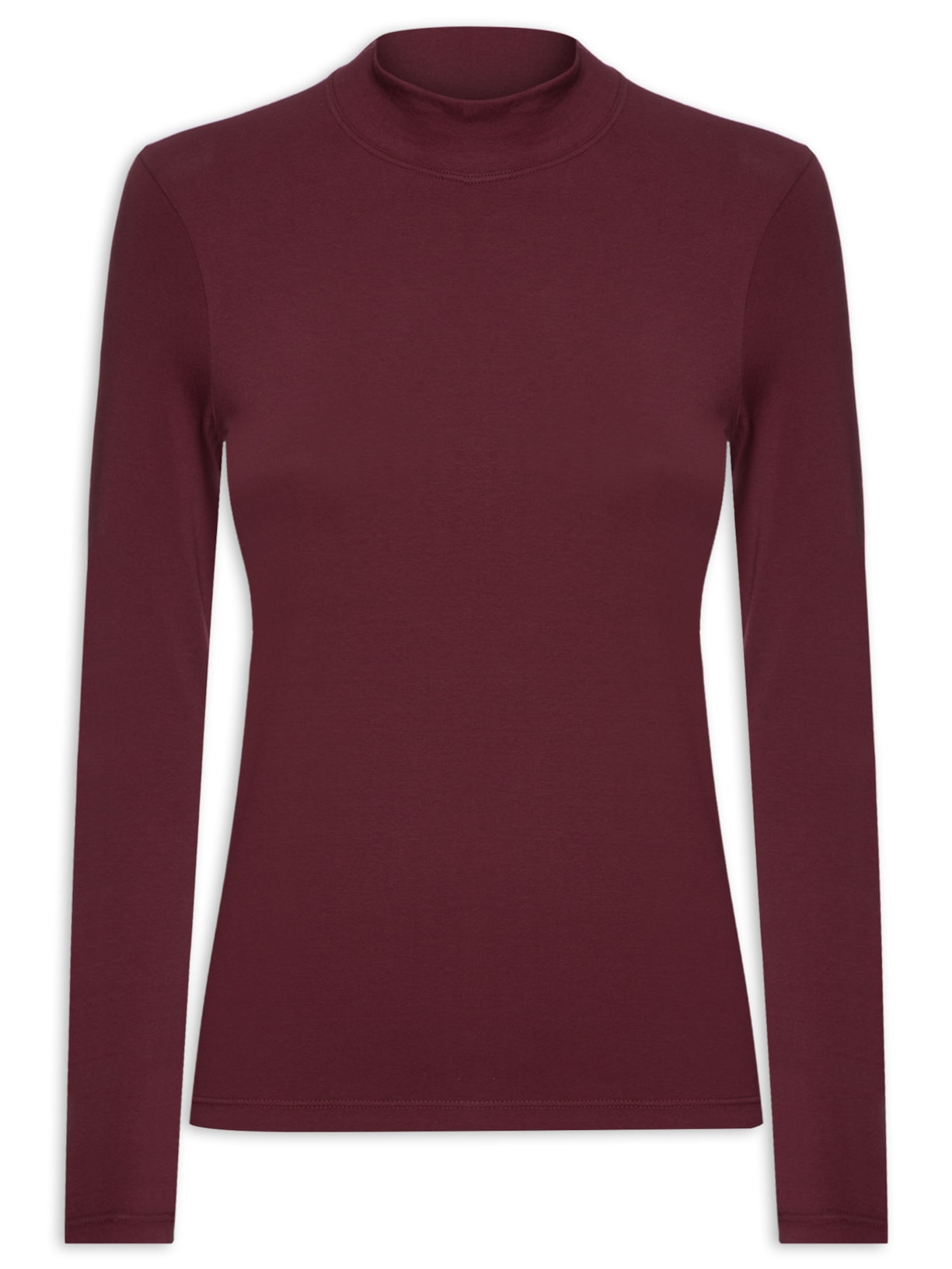 Blusa Feminina Todo Dia Manga Longa Gola Alta Color - Vinho