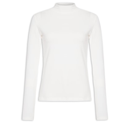 Blusa Feminina Todo Dia Manga Longa Gola Alta - Off White