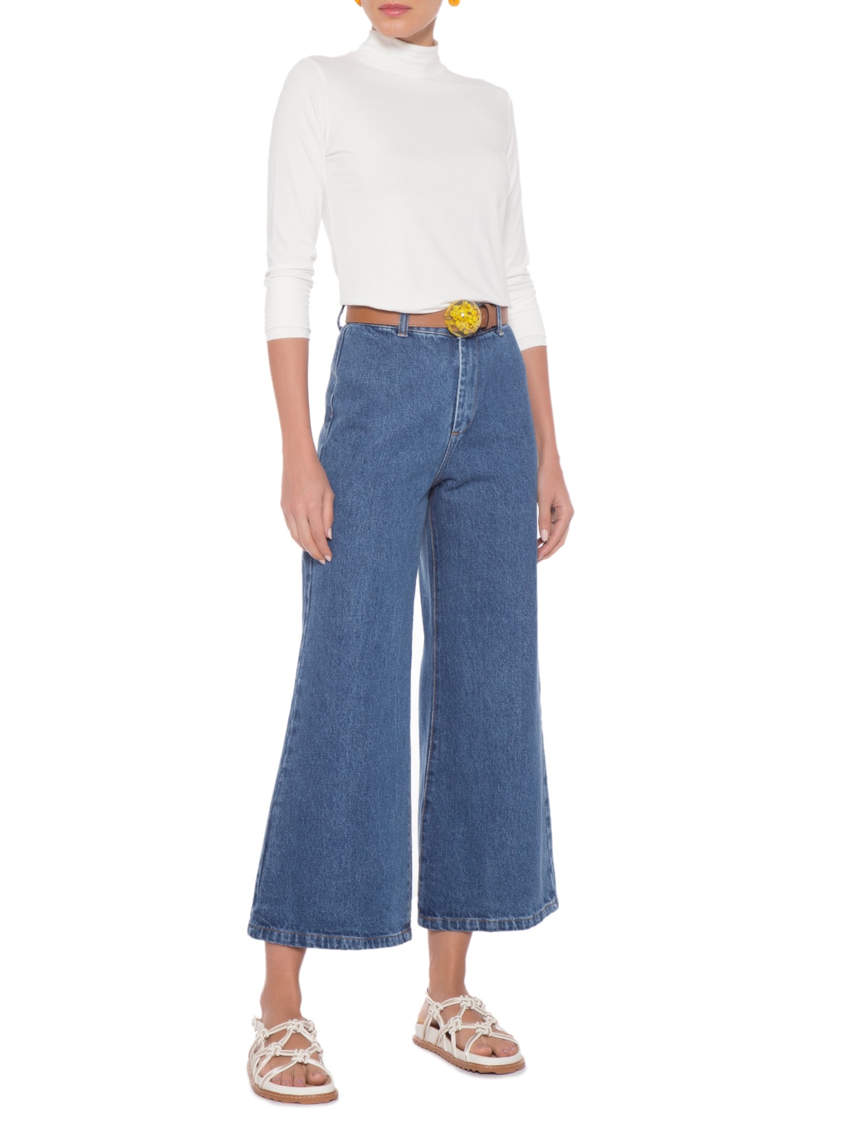Blusa Feminina Todo Dia Manga Longa Gola Alta Off White Camys