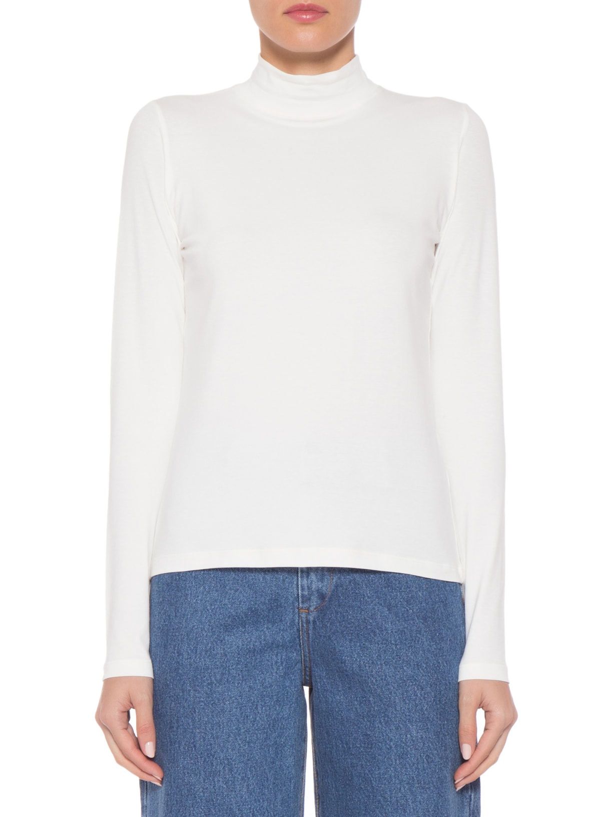 Blusa Feminina Todo Dia Manga Longa Gola Alta Off White Camys