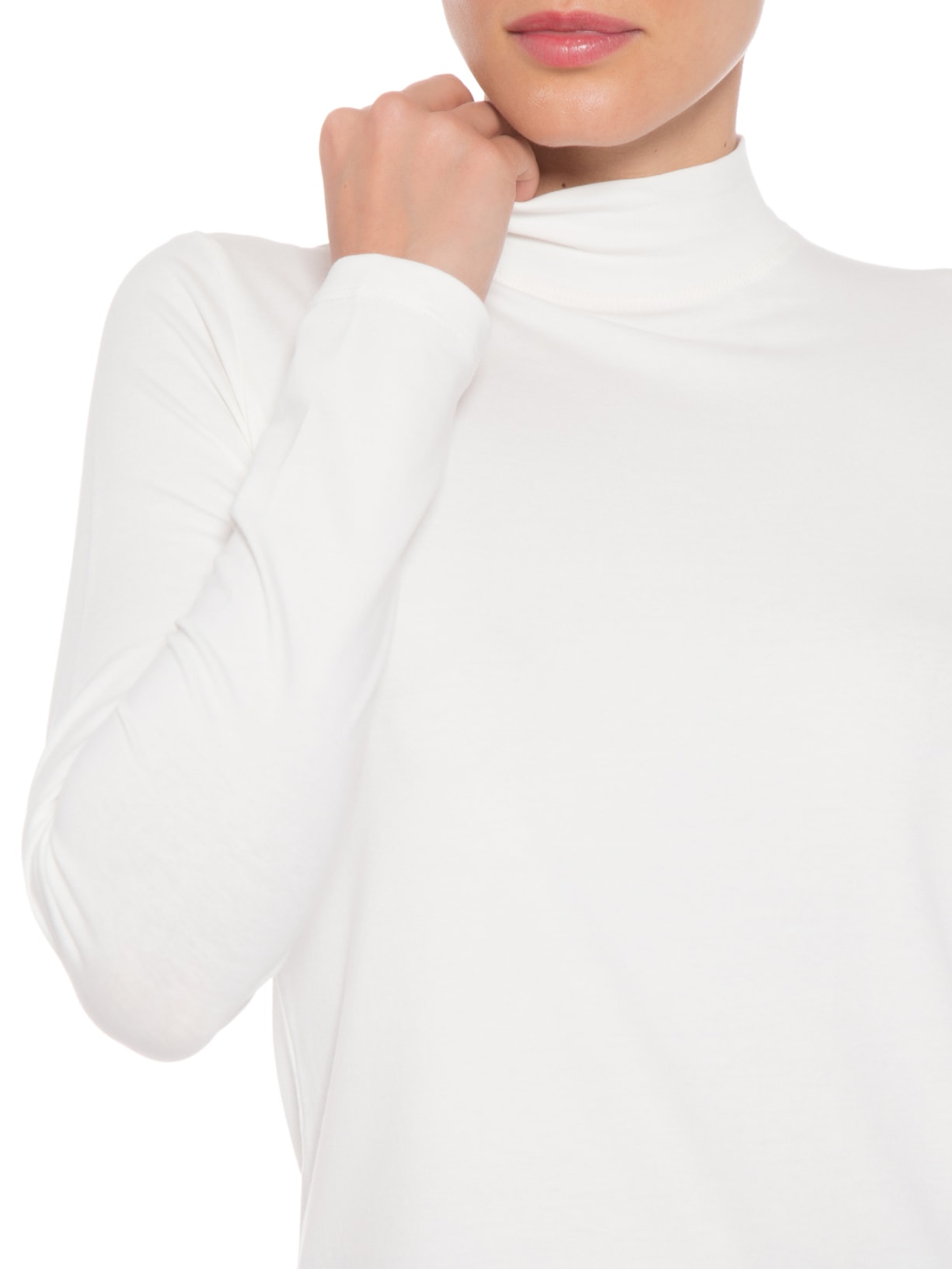 Blusa Feminina Todo Dia Manga Longa Gola Alta Off White Camys