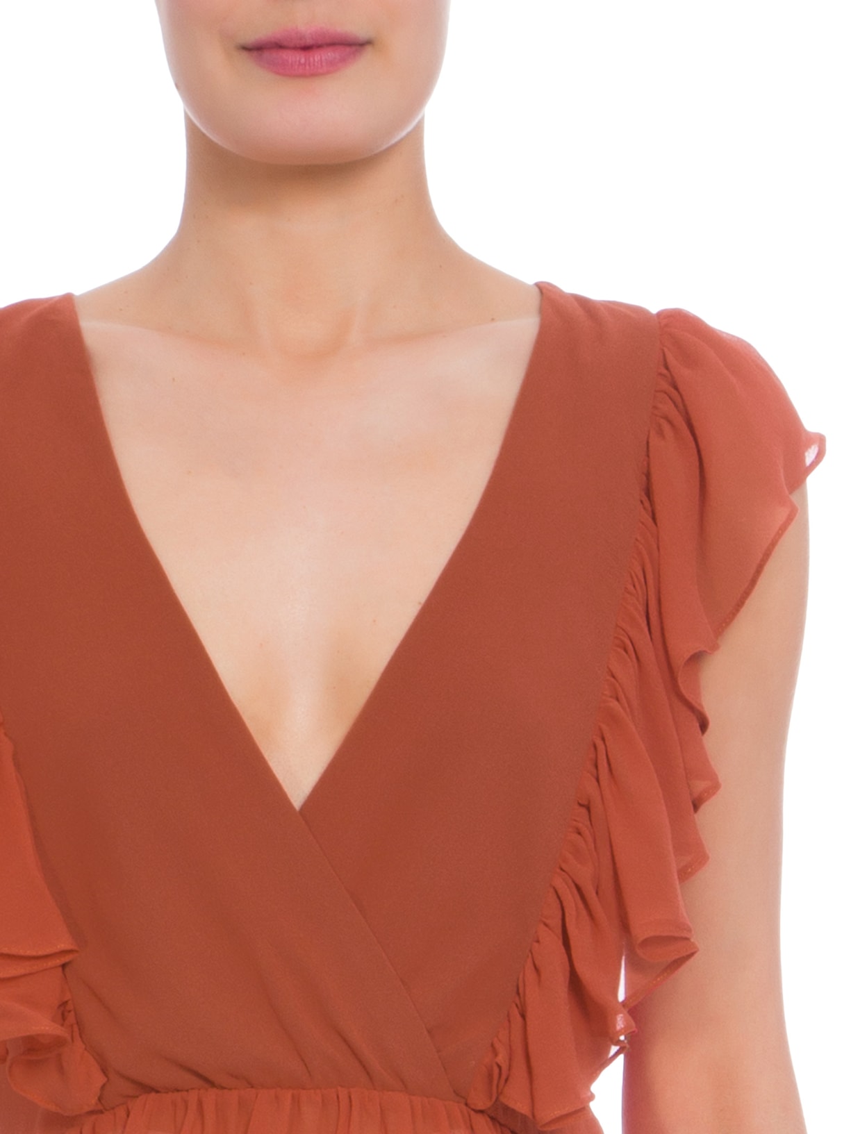 Blusa Feminina Transpassada Decote V Com Babados De Seda Pura Vermelho '2Essential