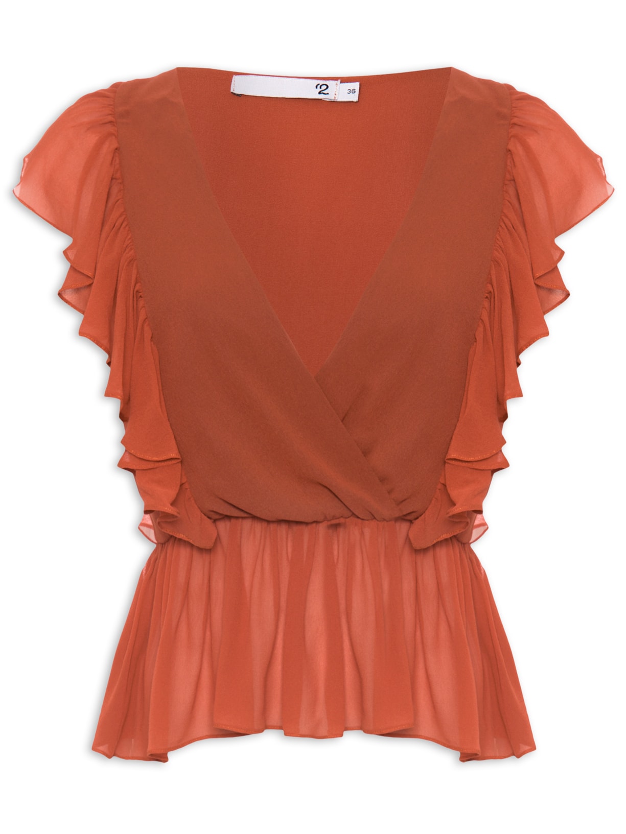Blusa Feminina Transpassada Decote V Com Babados De Seda Pura - Vermelho
