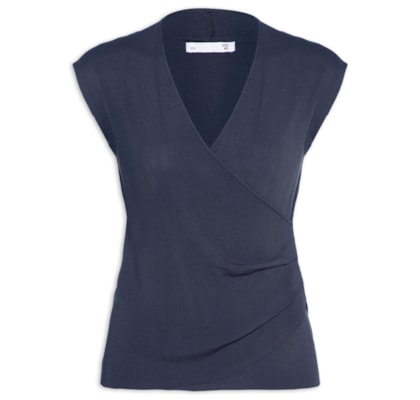 Blusa Feminina Transpassada Em Tricot - Azul