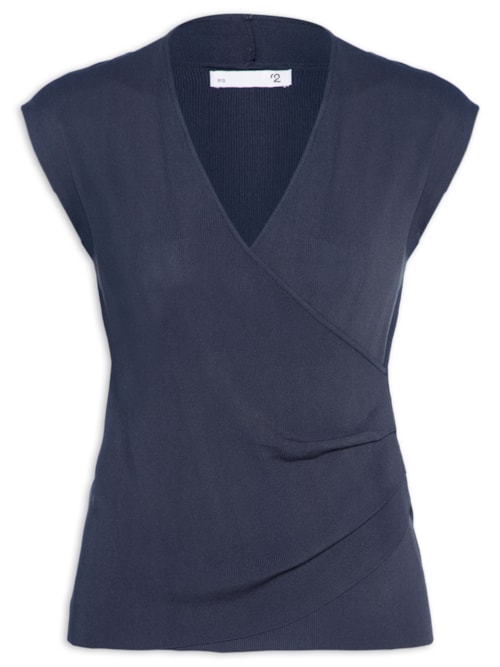 Blusa Feminina Transpassada Em Tricot - Azul