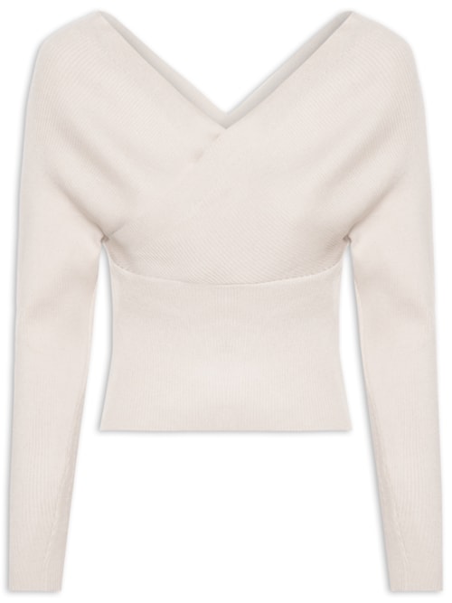 Blusa Feminina Transpassada Em Tricot - Bege