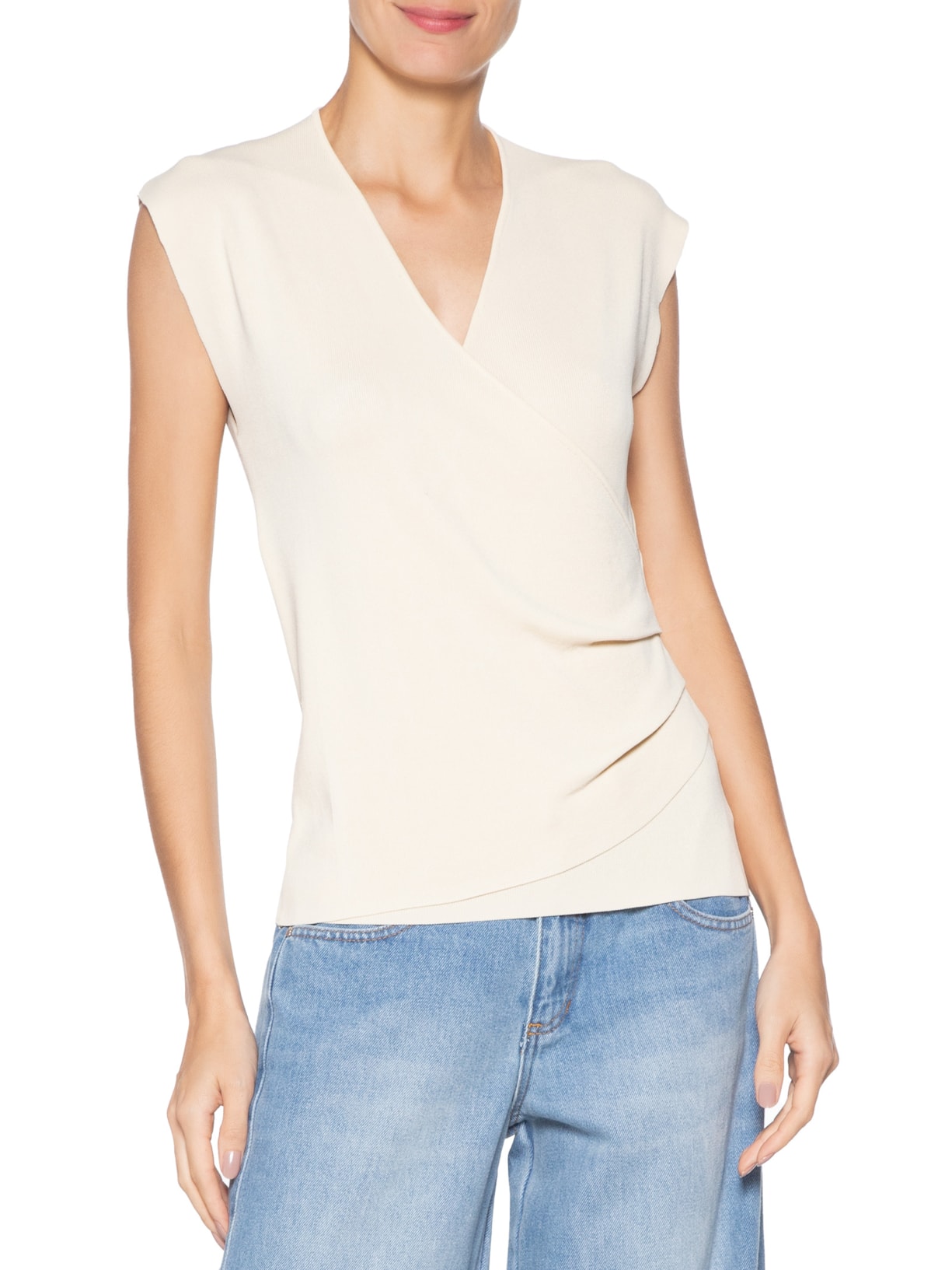 Blusa Feminina Transpassada Em Tricot Bege '2Essential