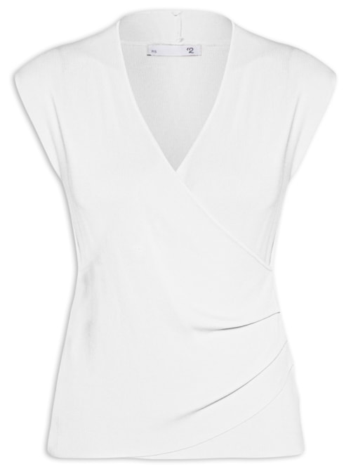 Blusa Feminina Transpassada Em Tricot - Branco