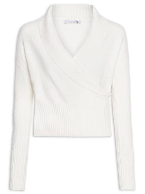 Blusa Feminina Transpassada em Tricot - Branco