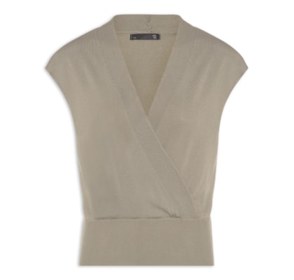 Blusa Feminina Transpassada Em Tricot - Cinza