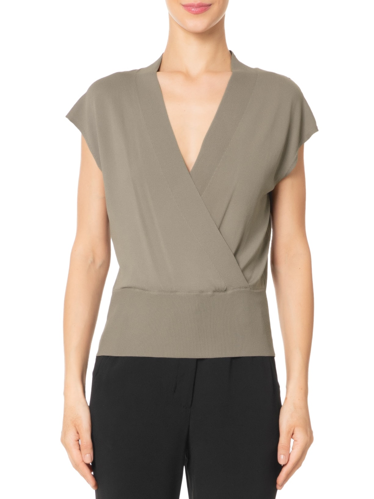 Blusa Feminina Transpassada Em Tricot Cinza '2Essential