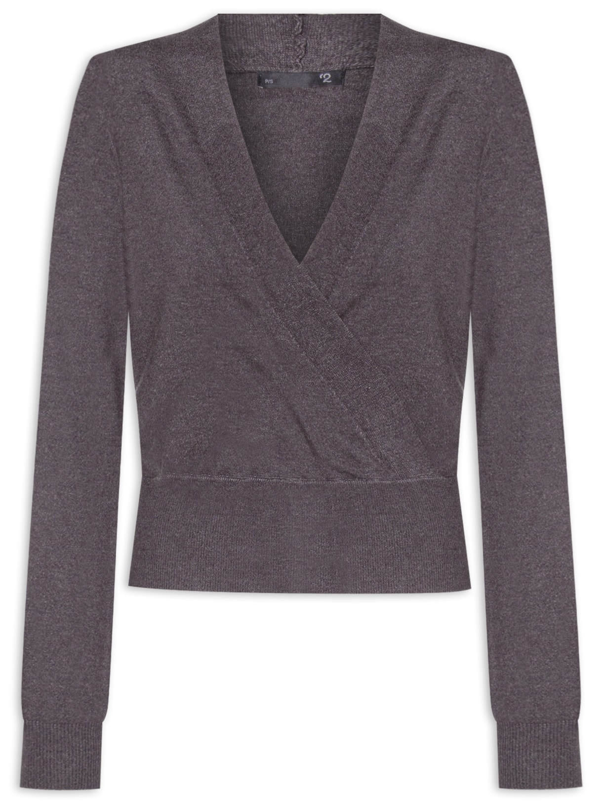 Blusa Feminina Transpassada em Tricot - Cinza