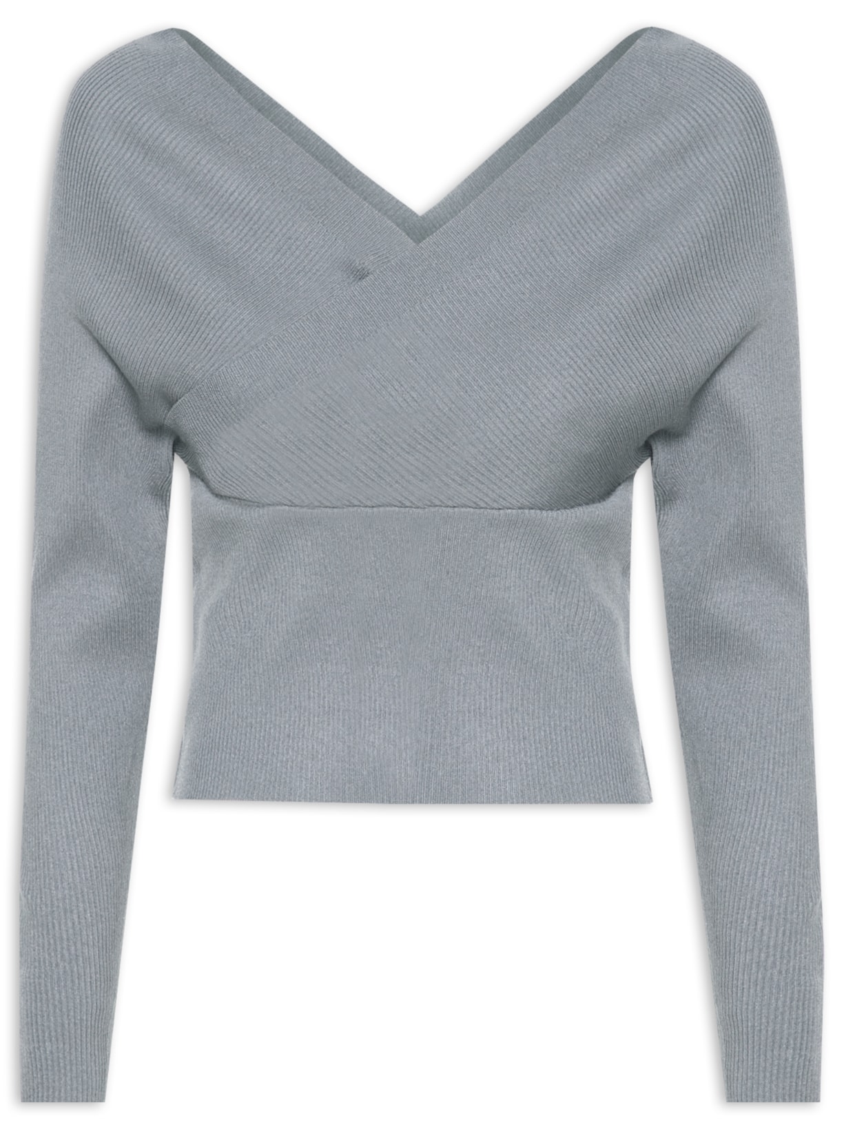 Blusa Feminina Transpassada Em Tricot - Cinza