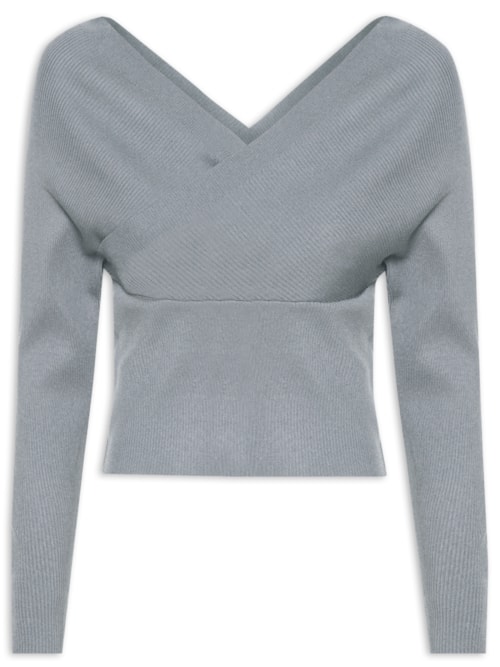 Blusa Feminina Transpassada Em Tricot - Cinza