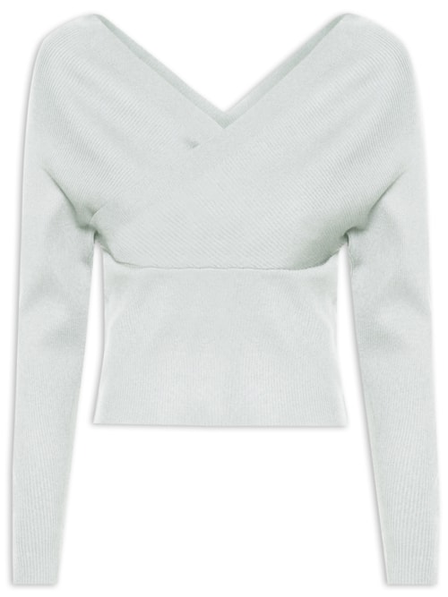 Blusa Feminina Transpassada Em Tricot - Cinza