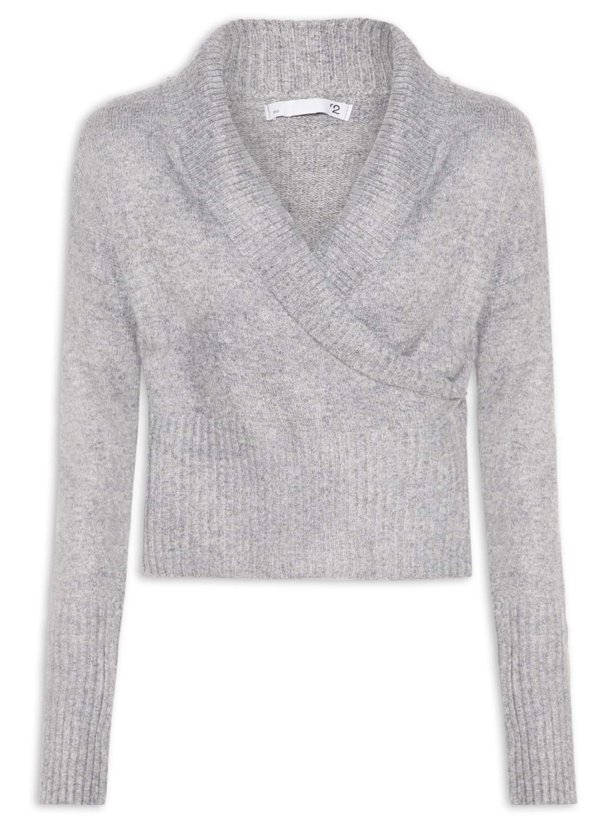 Blusa Feminina Transpassada em Tricot Cinza '2Essential