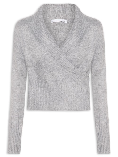 Blusa Feminina Transpassada em Tricot - Cinza