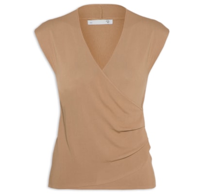 Blusa Feminina Transpassada Em Tricot - Marrom