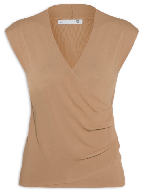 Blusa Feminina Transpassada Em Tricot - Marrom