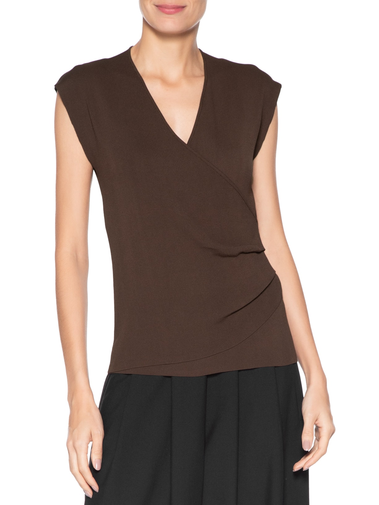 Blusa Feminina Transpassada Em Tricot Marrom '2Essential