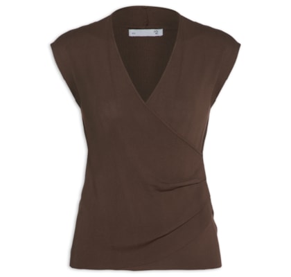 Blusa Feminina Transpassada Em Tricot - Marrom