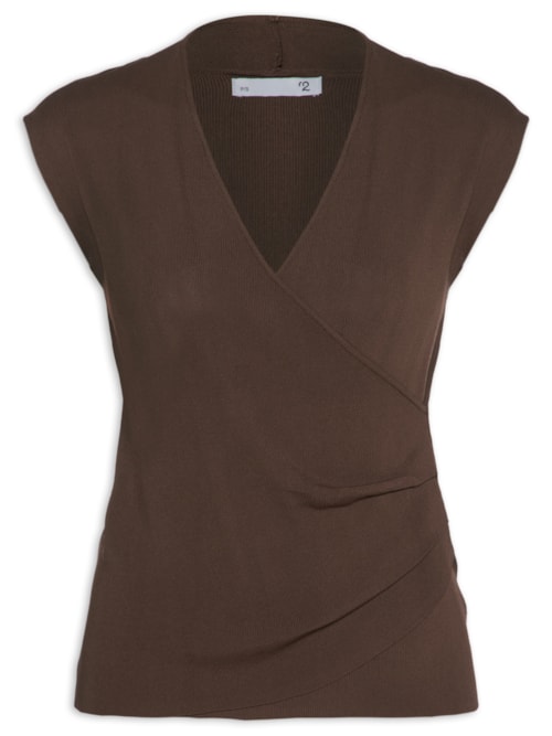 Blusa Feminina Transpassada Em Tricot - Marrom