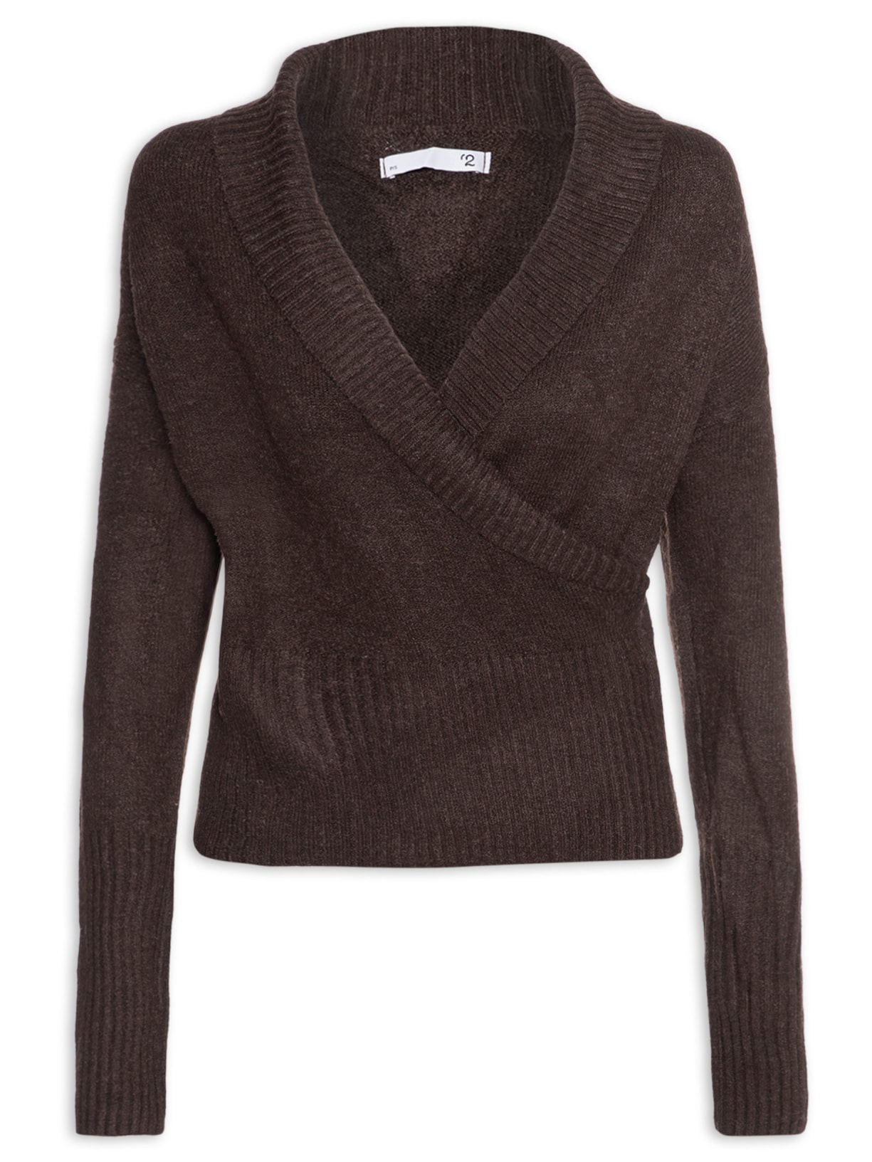 Blusa Feminina Transpassada em Tricot Marrom '2Essential