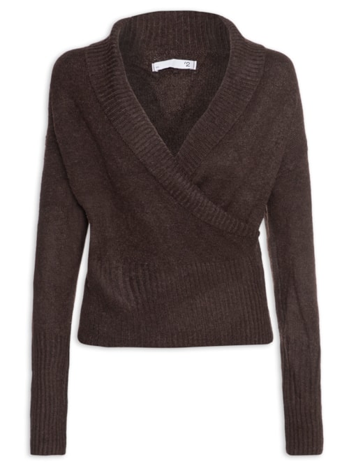 Blusa Feminina Transpassada em Tricot - Marrom