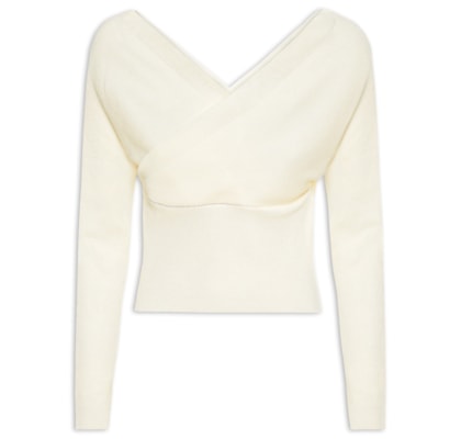 Blusa Feminina Transpassada Em Tricot - Off White