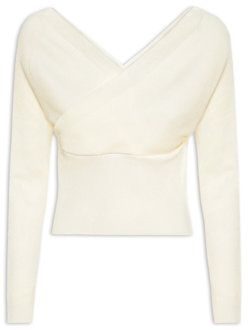 Blusa Feminina Transpassada Em Tricot - Off White