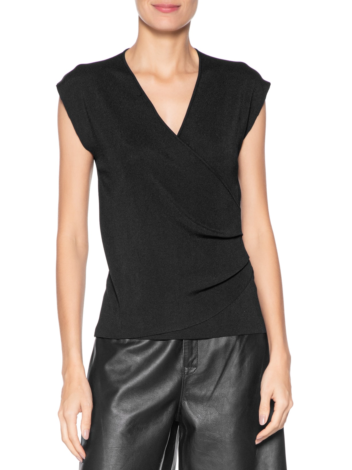 Blusa Feminina Transpassada Em Tricot Preto '2Essential