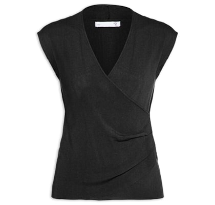 Blusa Feminina Transpassada Em Tricot - Preto