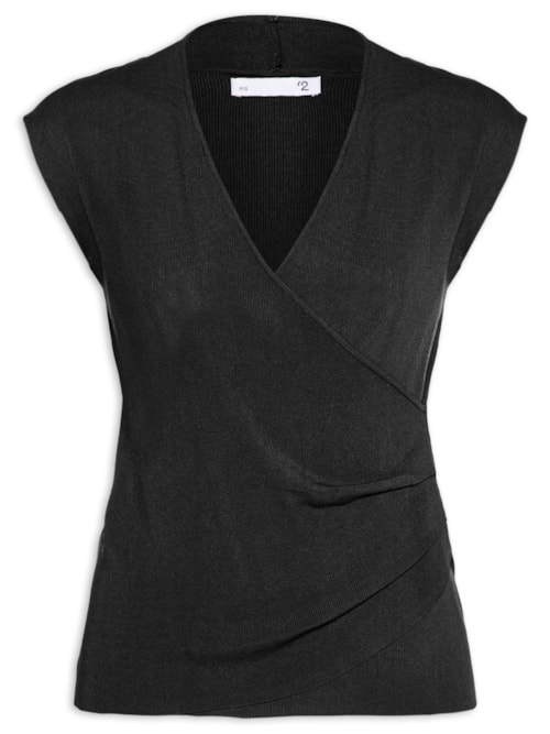 Blusa Feminina Transpassada Em Tricot - Preto