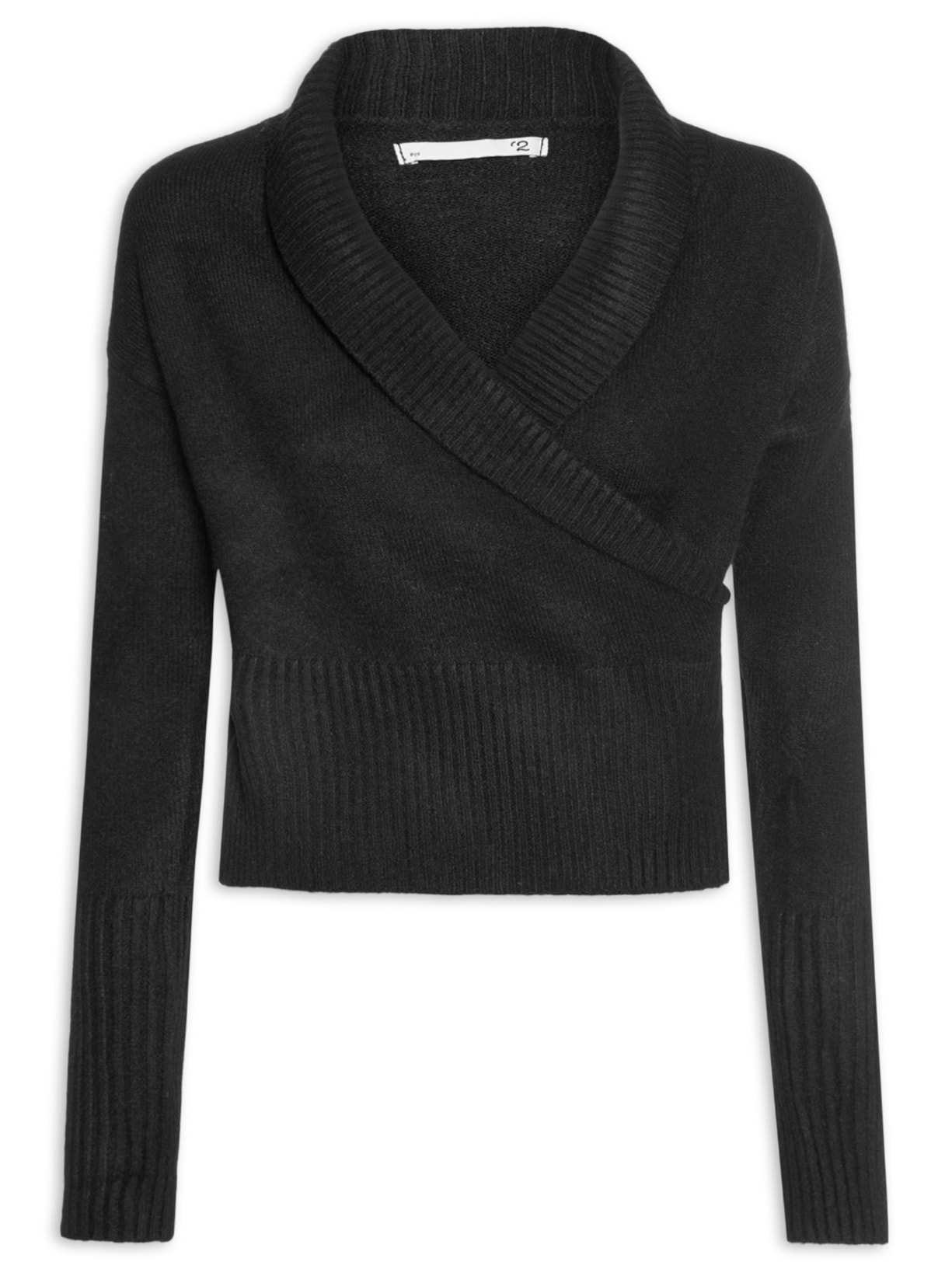 Blusa Feminina Transpassada em Tricot Preto '2Essential