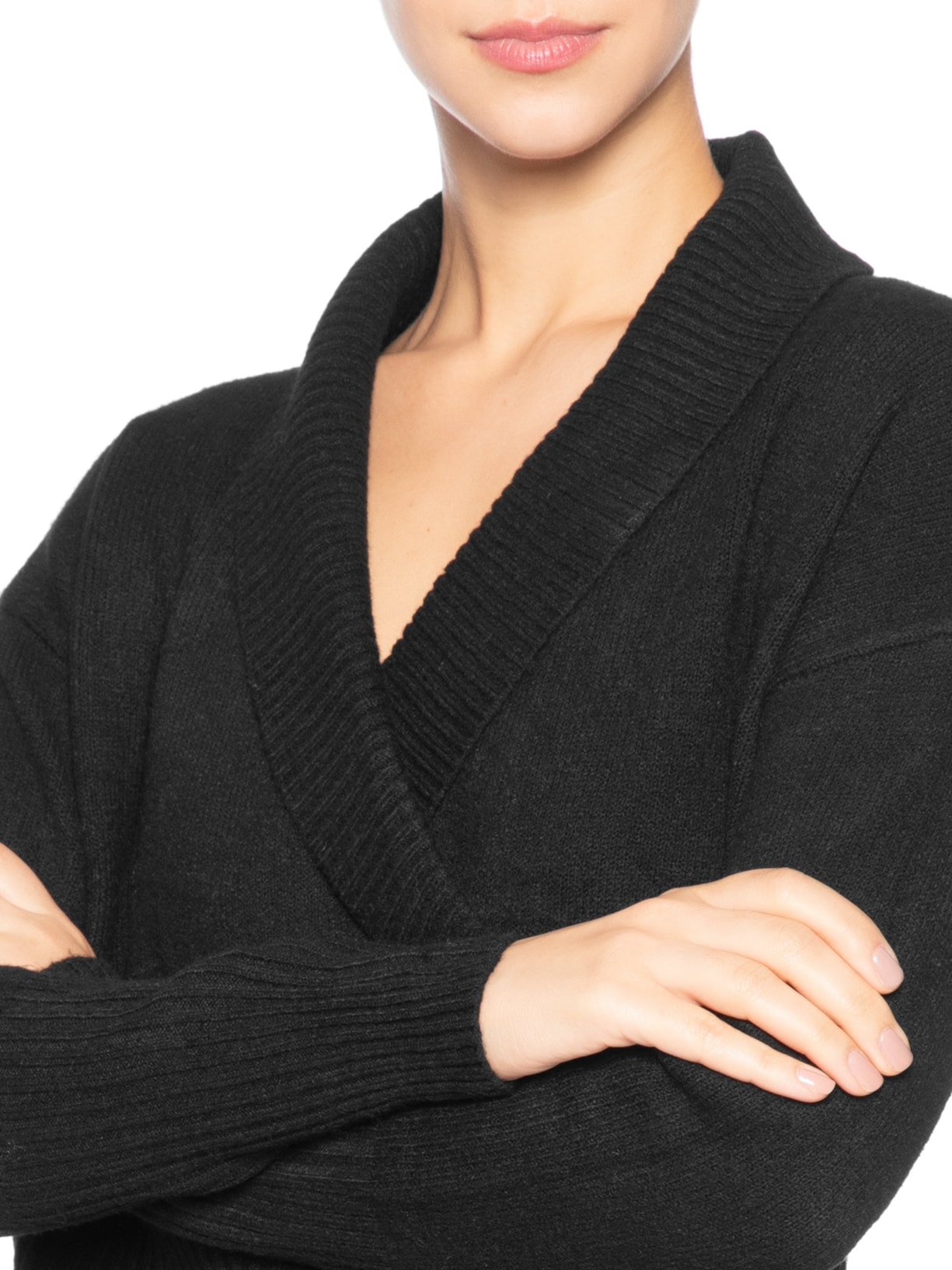 Blusa Feminina Transpassada em Tricot Preto '2Essential