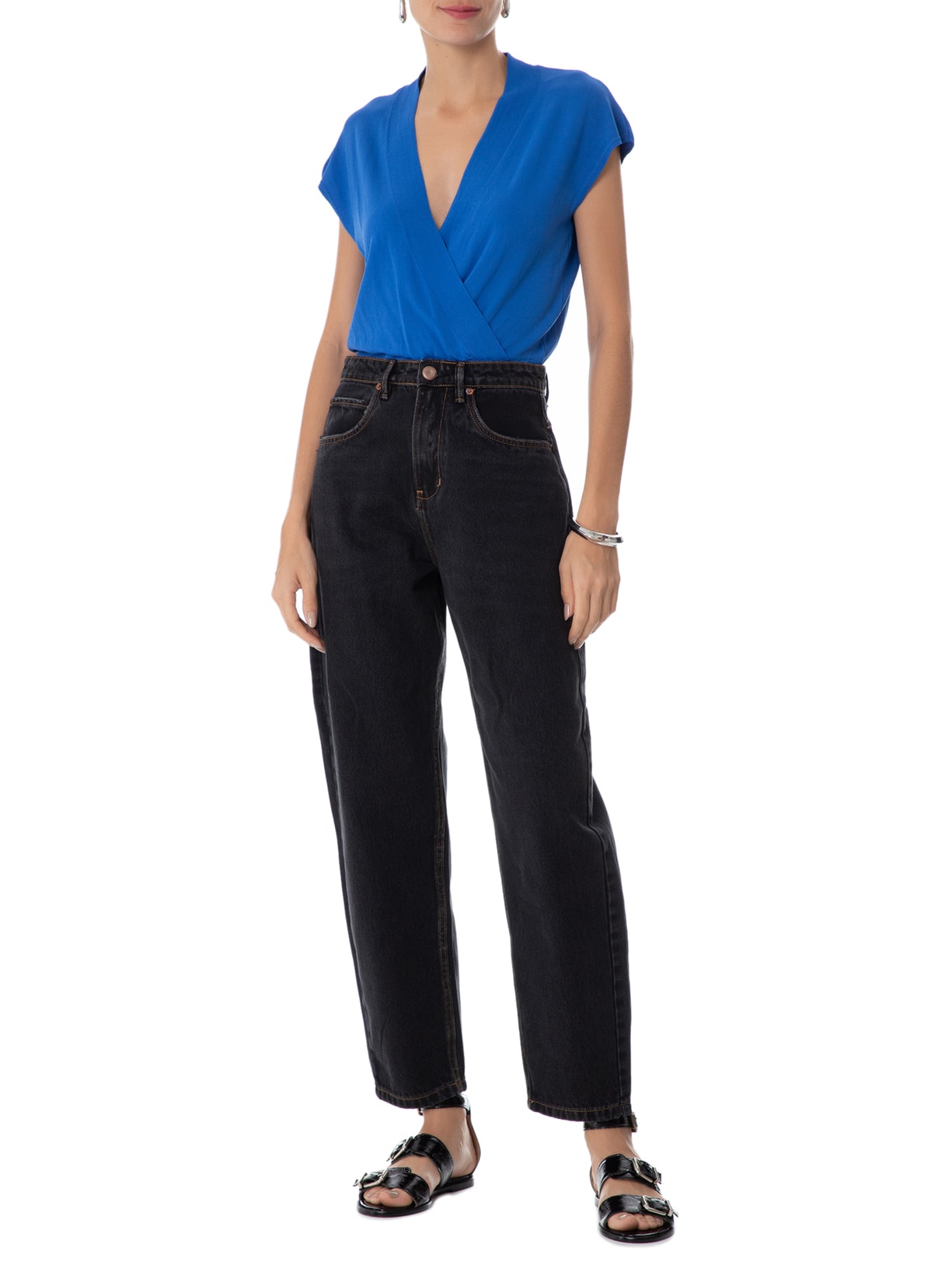 Blusa Feminina Transpassada Em Tricot Sem Manga Azul '2Essential
