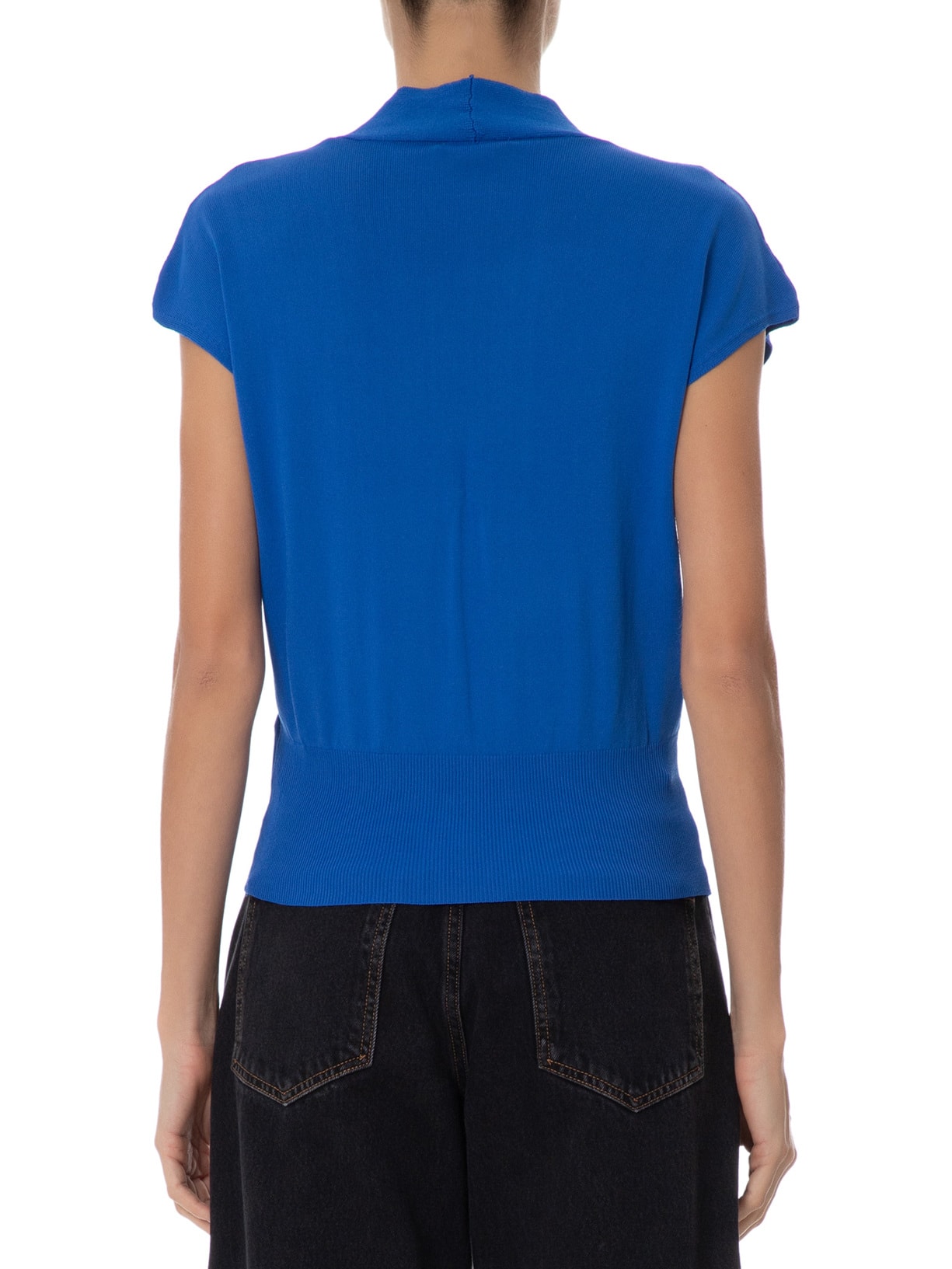 Blusa Feminina Transpassada Em Tricot Sem Manga Azul '2Essential