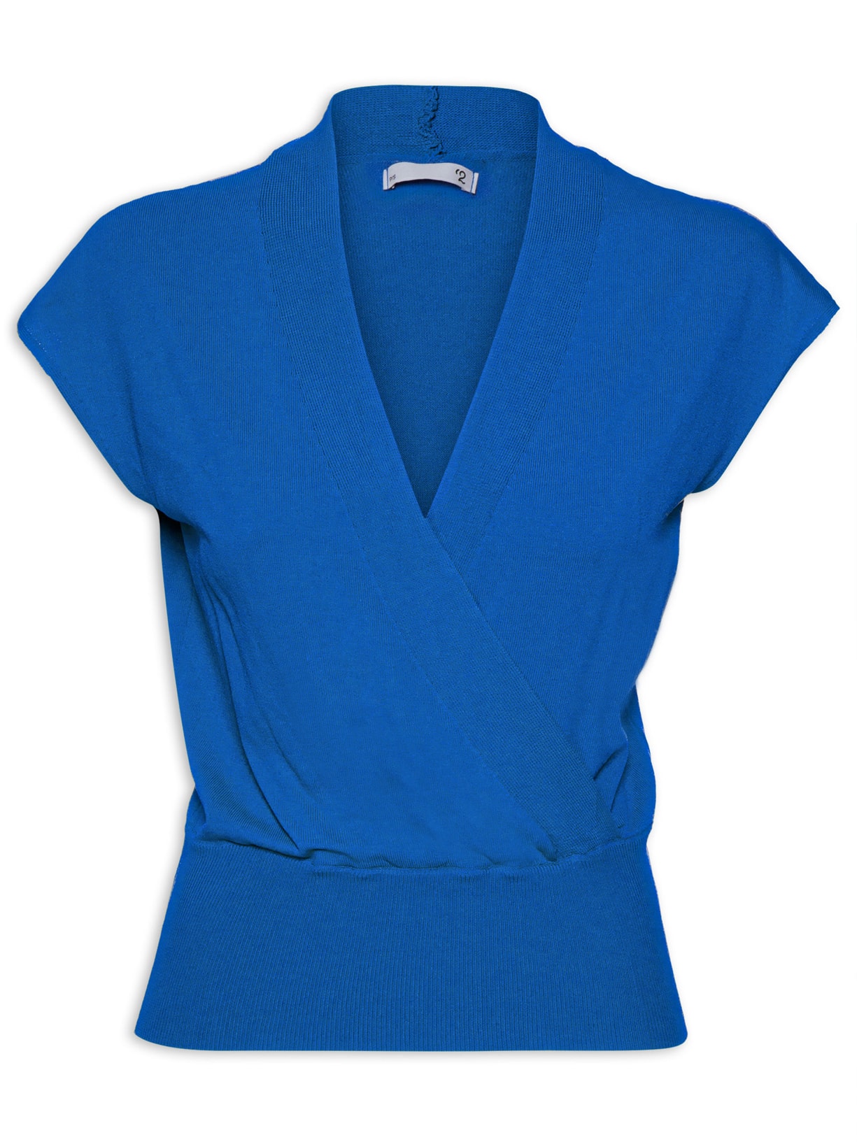 Blusa Feminina Transpassada Em Tricot Sem Manga - Azul