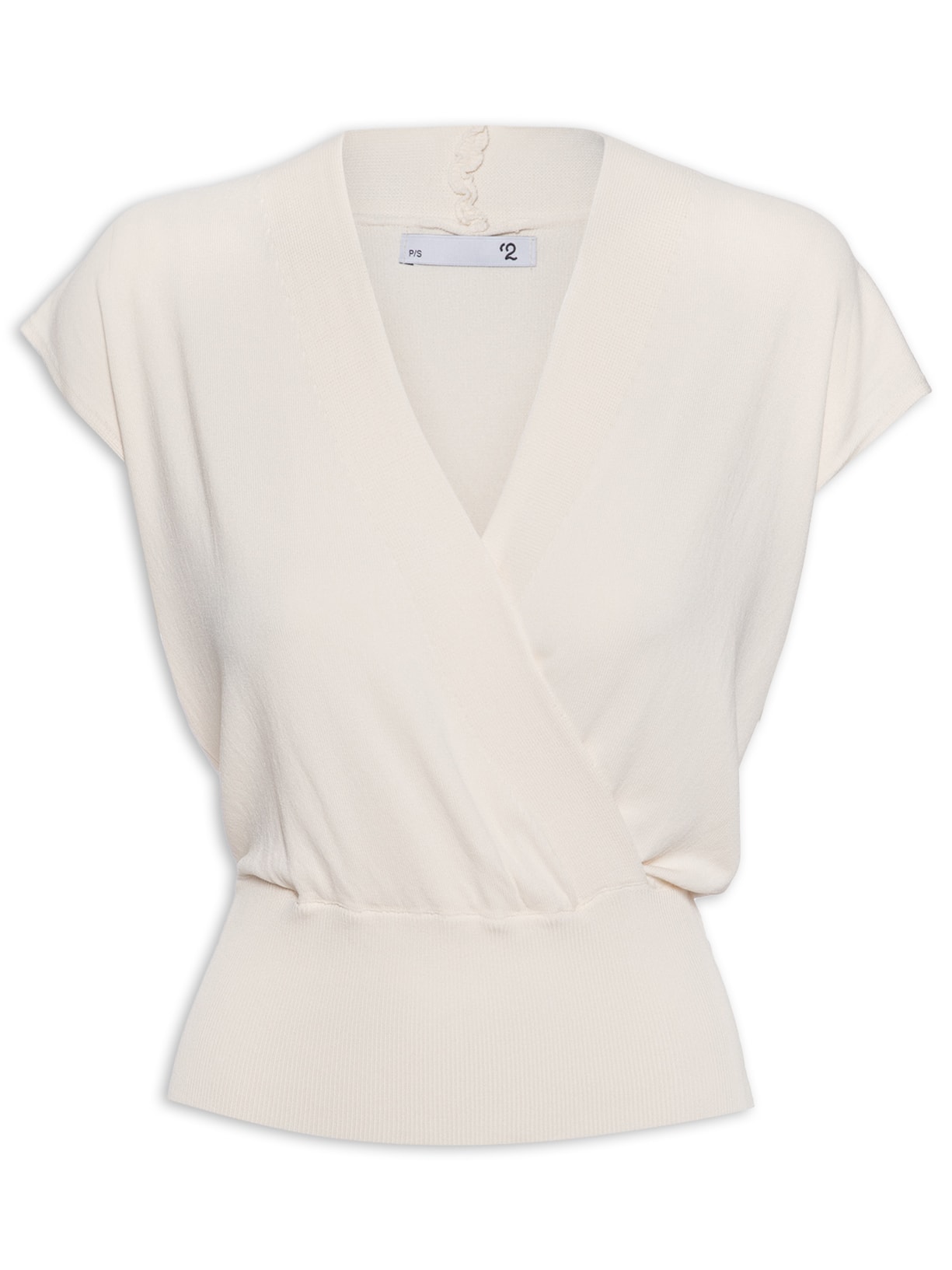 Blusa Feminina Transpassada Em Tricot Sem Manga - Bege