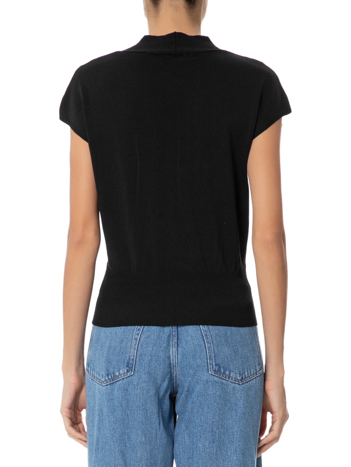 Blusa Feminina Transpassada Em Tricot Sem Manga Preto '2Essential