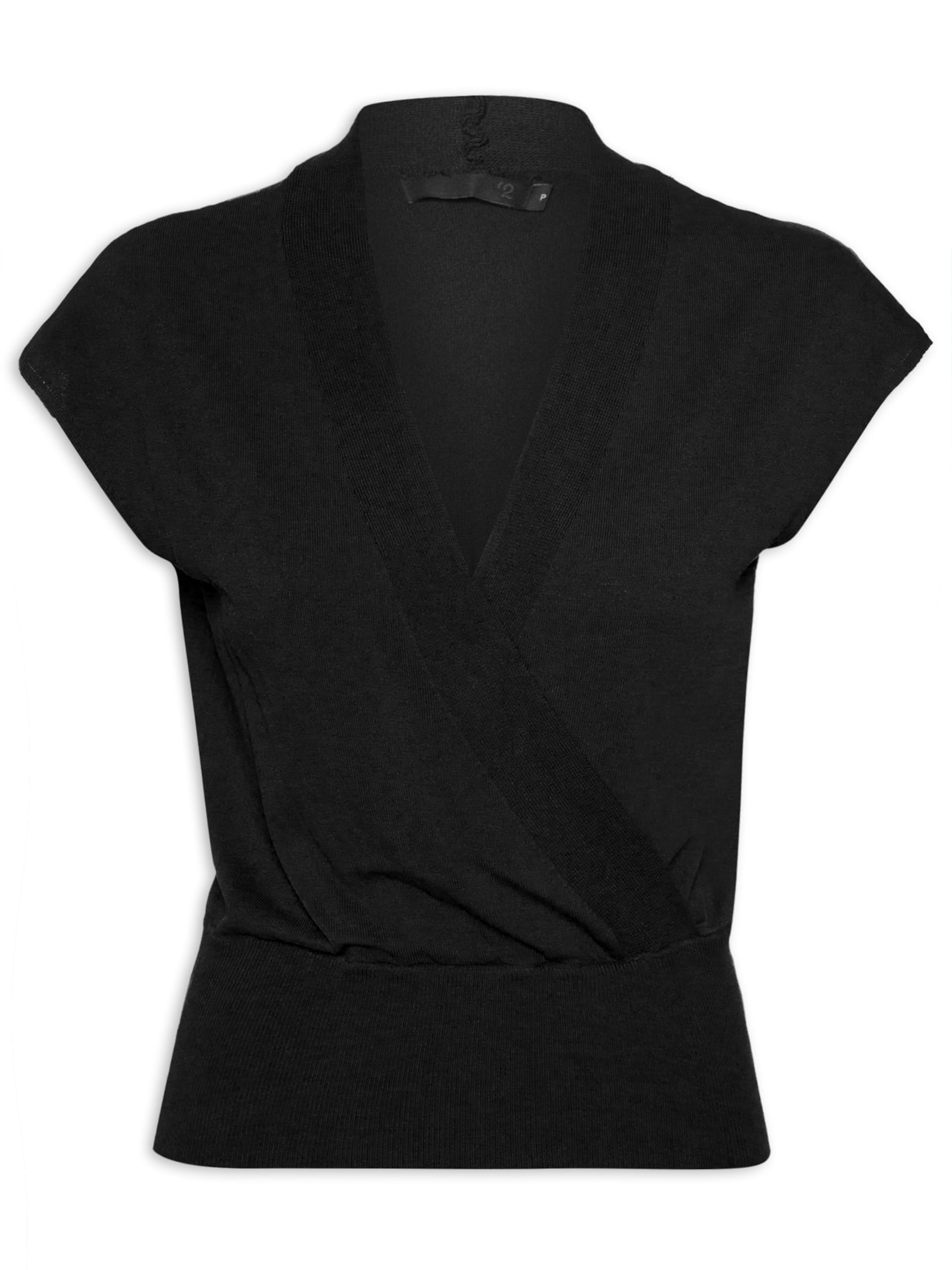 Blusa Feminina Transpassada Em Tricot Sem Manga Preto '2Essential