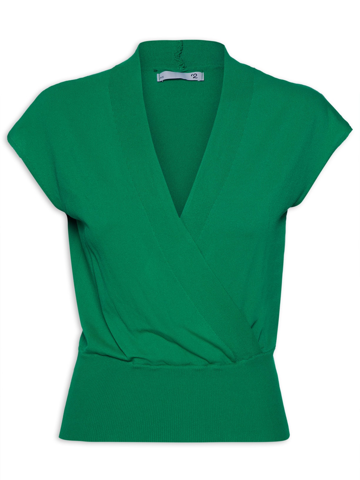 Blusa Feminina Transpassada Em Tricot Sem Manga - Verde