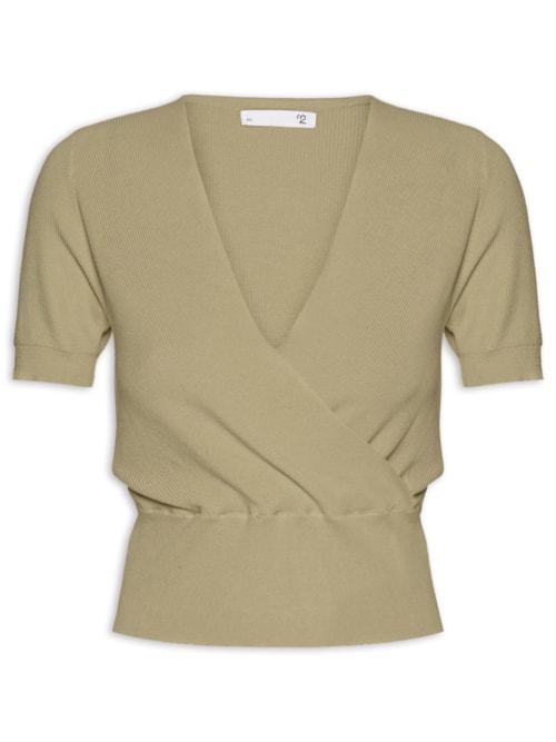 Blusa Feminina Transpassada Em Tricot - Verde