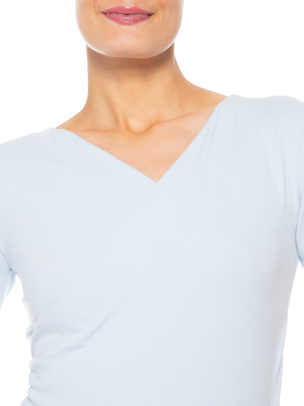 Blusa Feminina Transpassada Manga Curta Azul Basiq