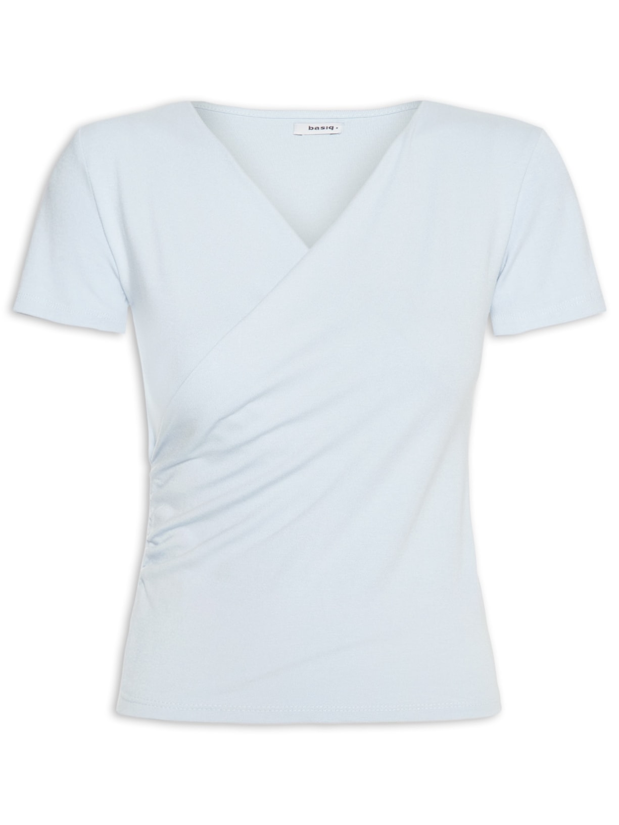 Blusa Feminina Transpassada Manga Curta Azul Basiq