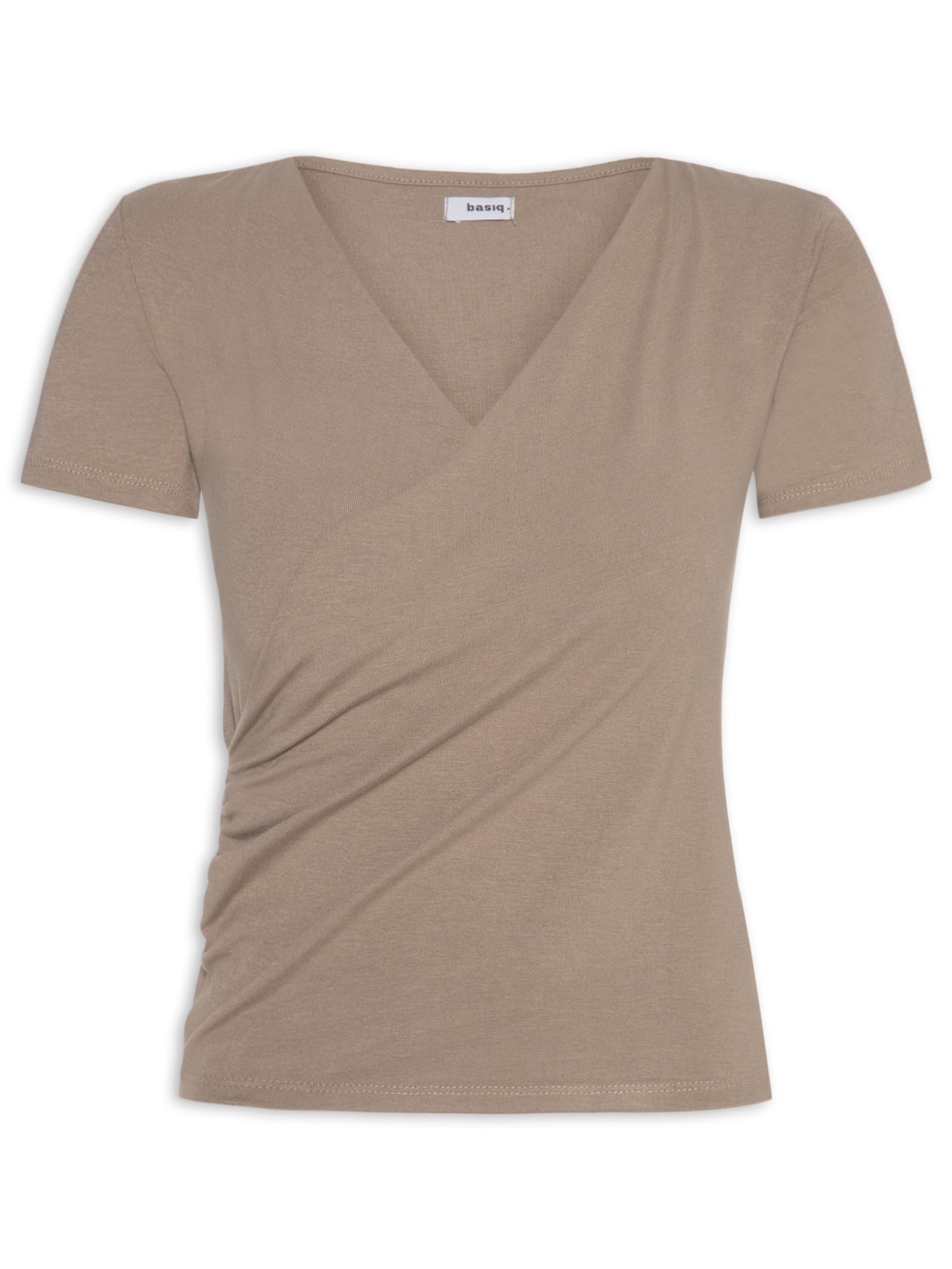 Blusa Feminina Transpassada Manga Curta Bege Basiq