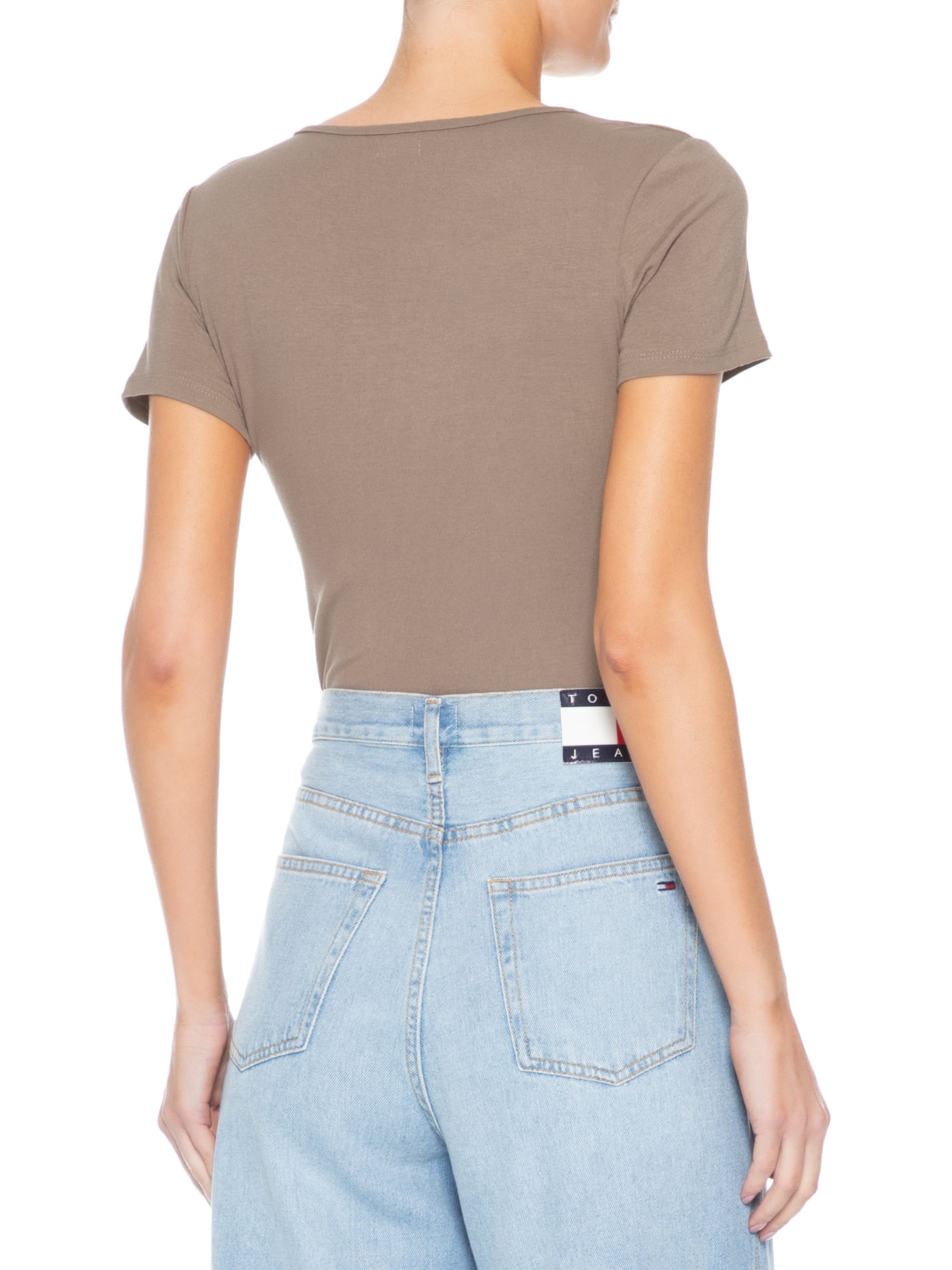 Blusa Feminina Transpassada Manga Curta Bege Basiq